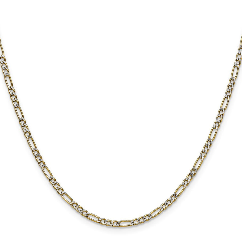 14K Yellow Gold 2.3mm Semi-solid with Rhodium Pav‚ Figaro Chain Necklace