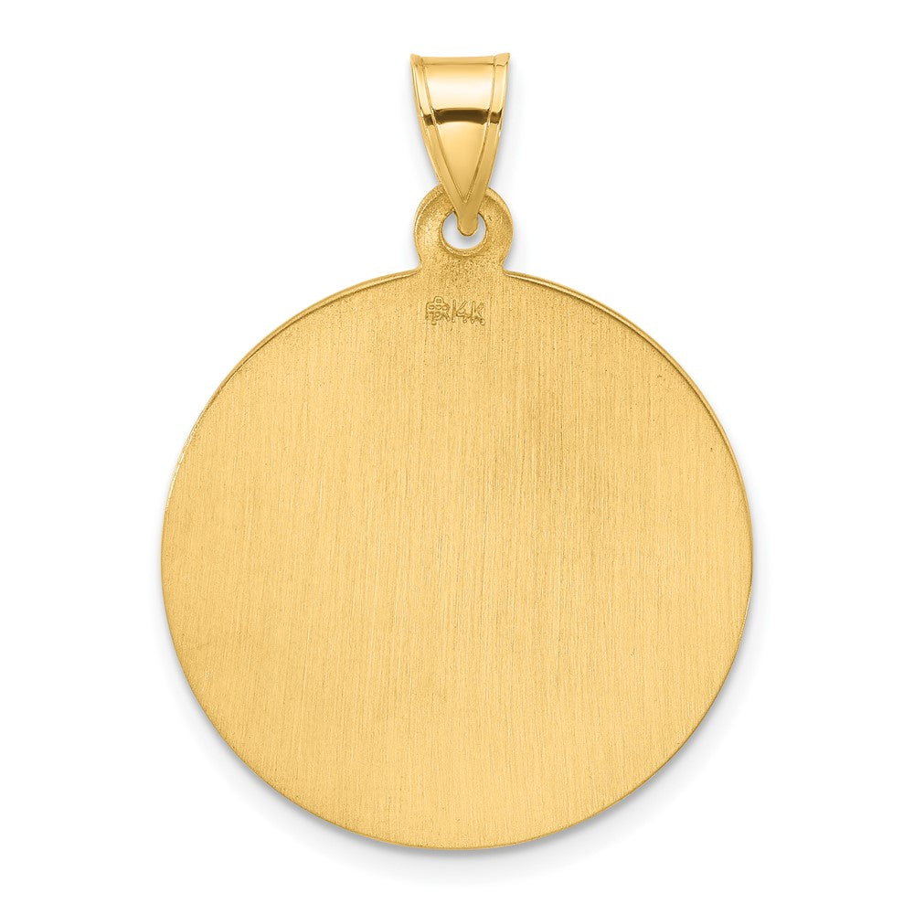 14K Yellow Gold Polished and Satin Solid Large St. Michael Medal Round Pendant