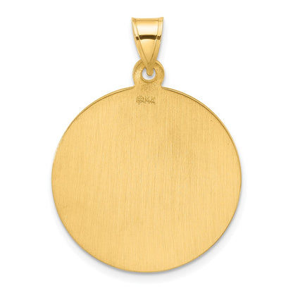 14K Yellow Gold Polished and Satin Solid Large St. Michael Medal Round Pendant