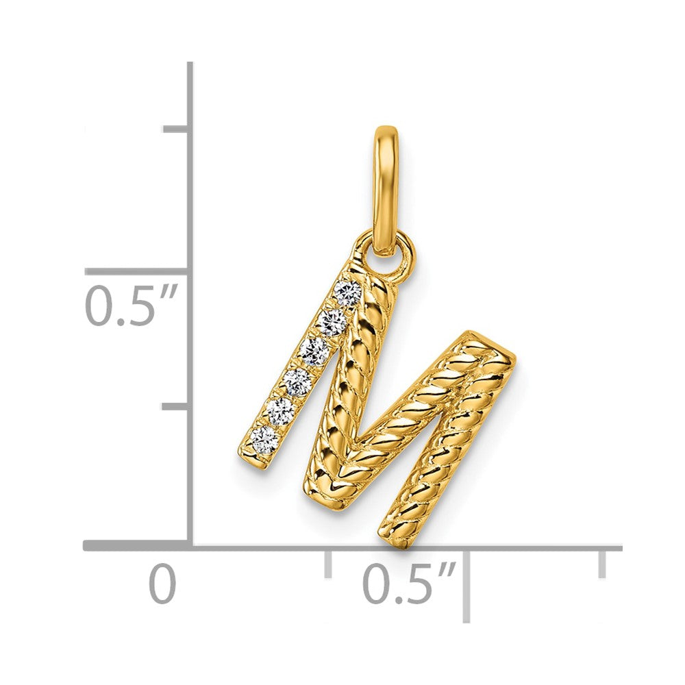14K Yellow Gold Twisted .05 ct. Diamond Initial M Charm