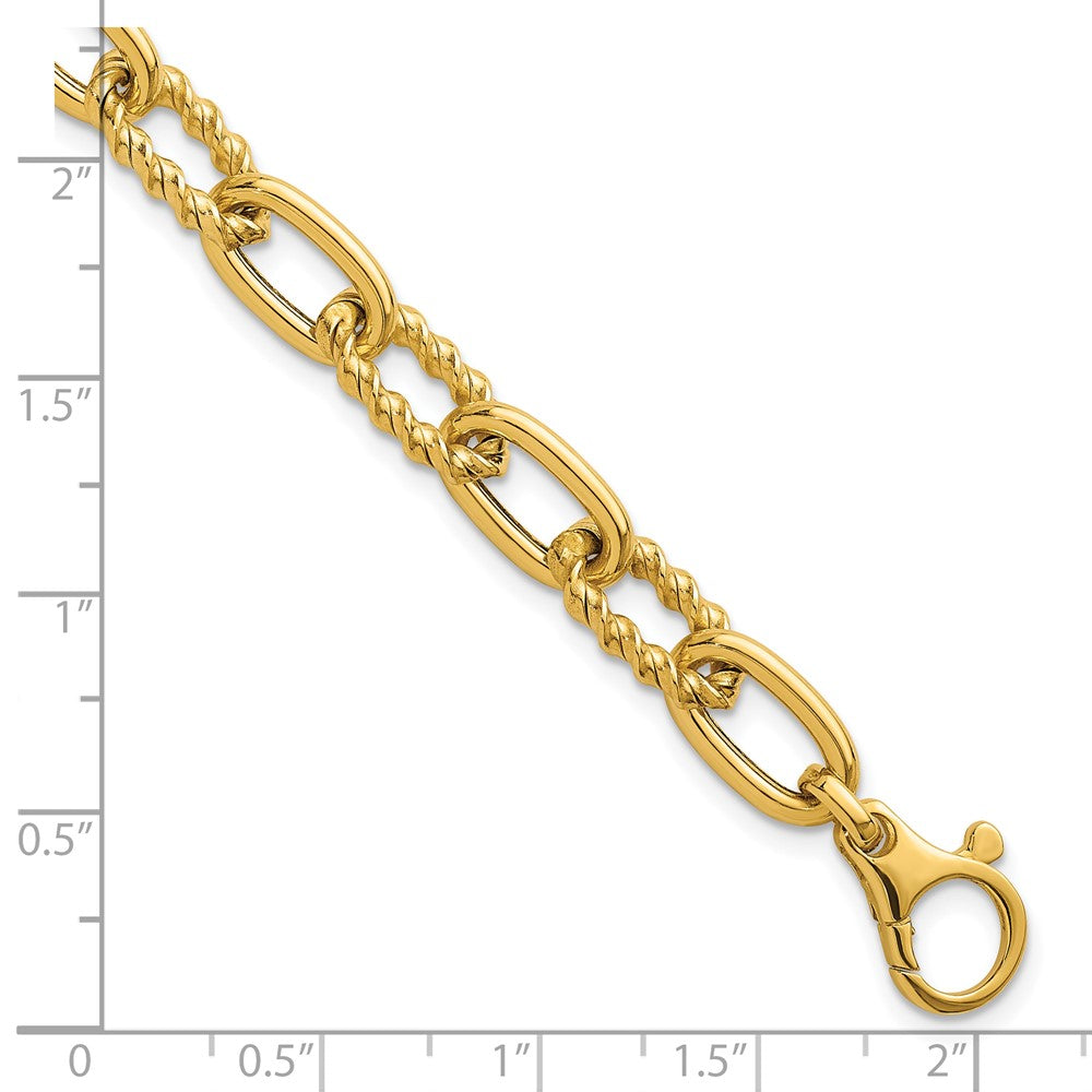 14K Yellow Gold Polished 8mm Fancy and Twisted Oval Link 7.5 Inch Bracelet