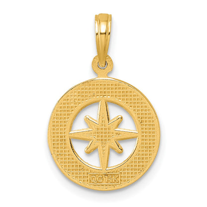 14K Yellow Gold Polished Compass Pendant