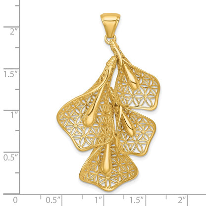 14K Yellow Gold Polished Filigree Calla Lily Flower Pendant
