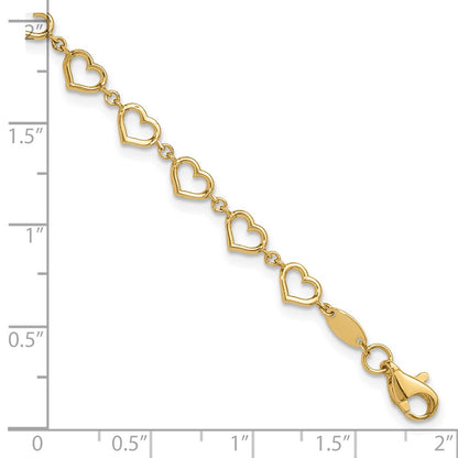 14K Yellow Gold Polished Open Heart Link 7.5 Inch Bracelet