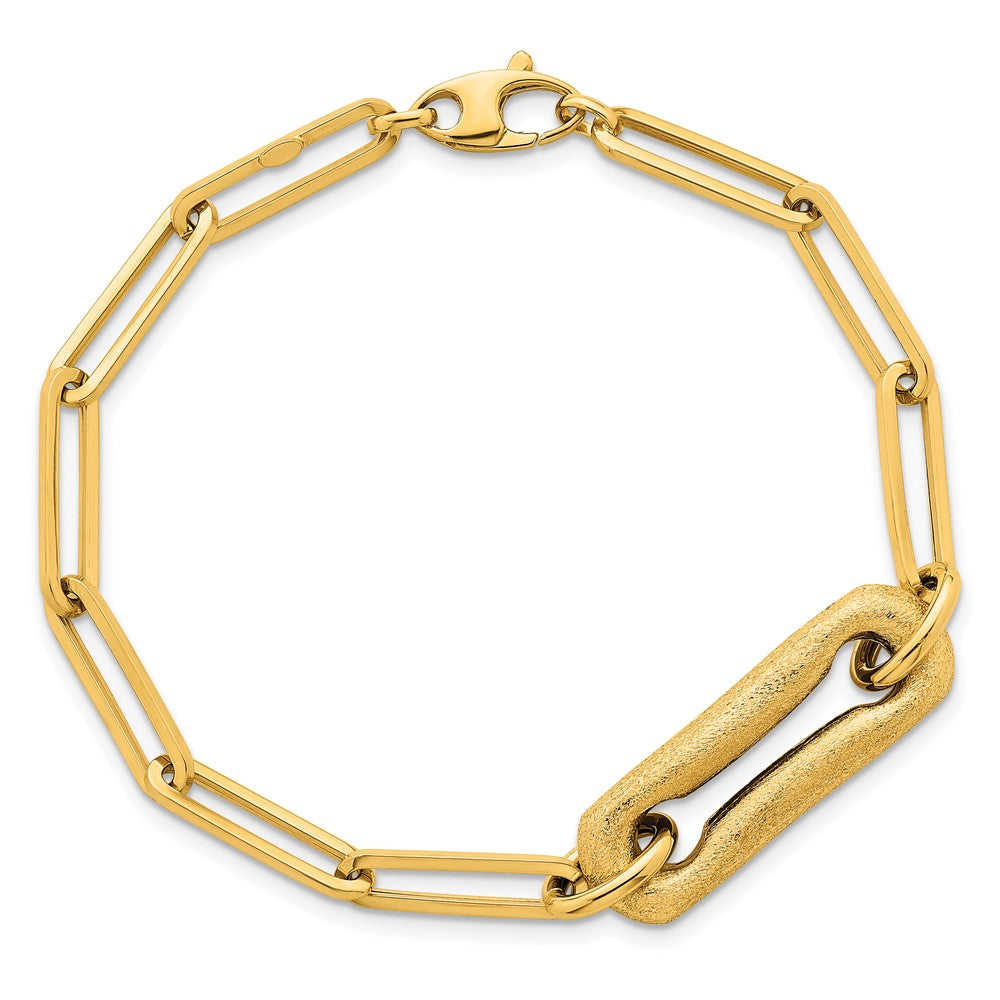 14K Yellow Gold Polished And Brushed Paperclip Link 7.75 Inch Bracelet
