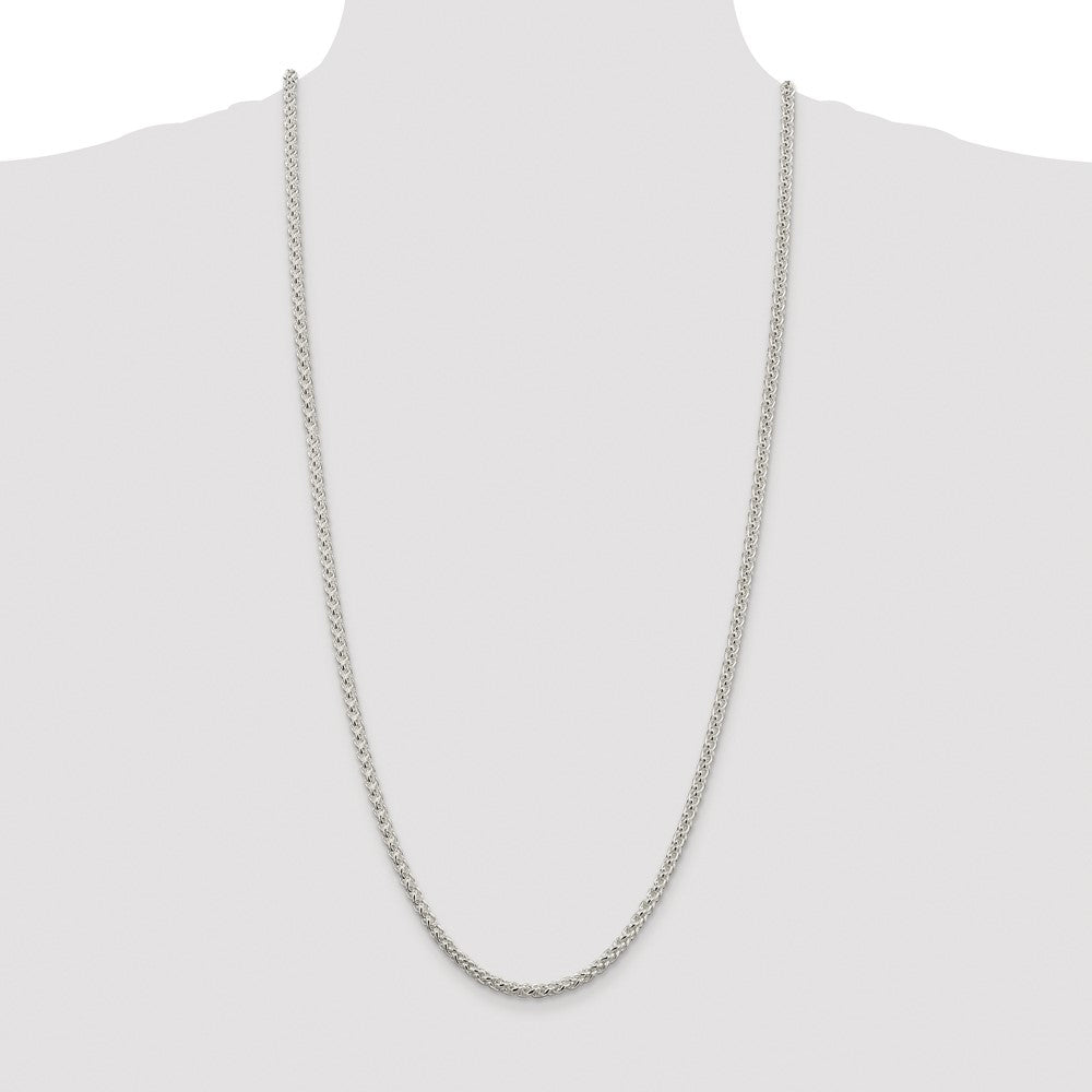 Sterling Silver Rhodium-plated 4mm Round Spiga 30 Inch Chain