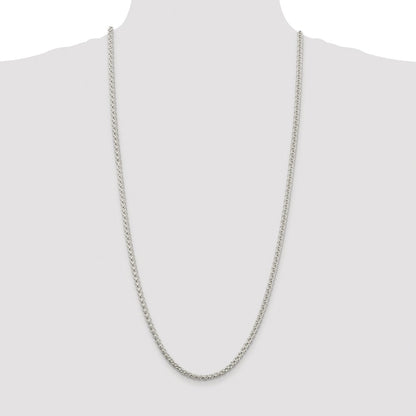 Sterling Silver Rhodium-plated 4mm Round Spiga 30 Inch Chain