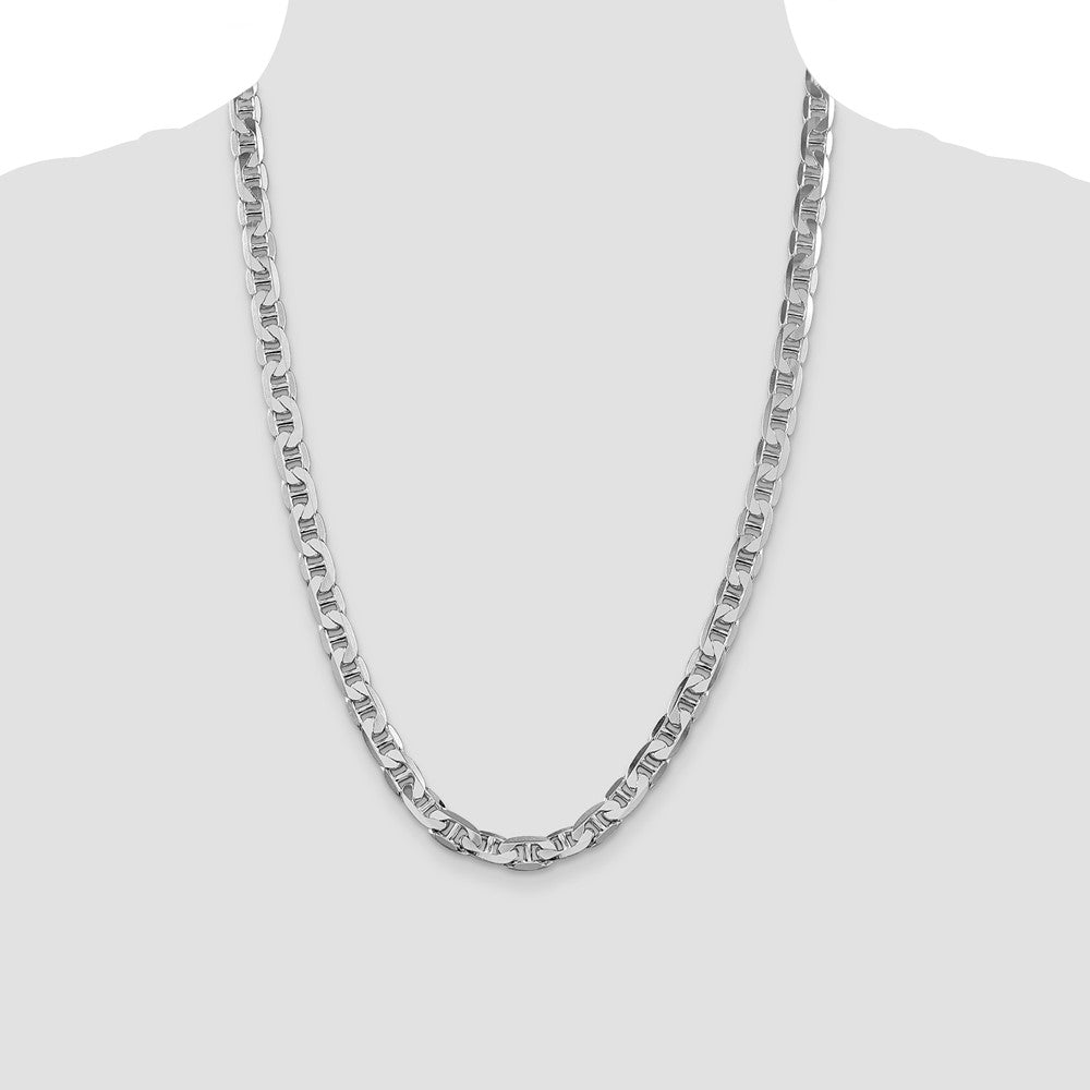 Sterling Silver Rhodium-plated 7mm Flat Anchor 24 Inch Chain