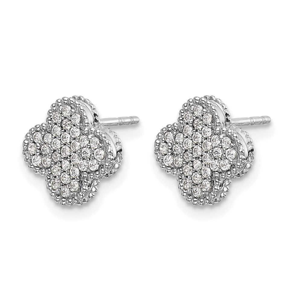 14K White Gold 1/3 carat Pave Diamond Quatrefoil Post Earrings