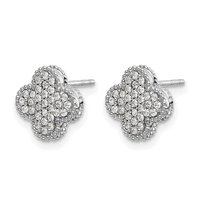 14K White Gold 1/3 carat Pave Diamond Quatrefoil Post Earrings