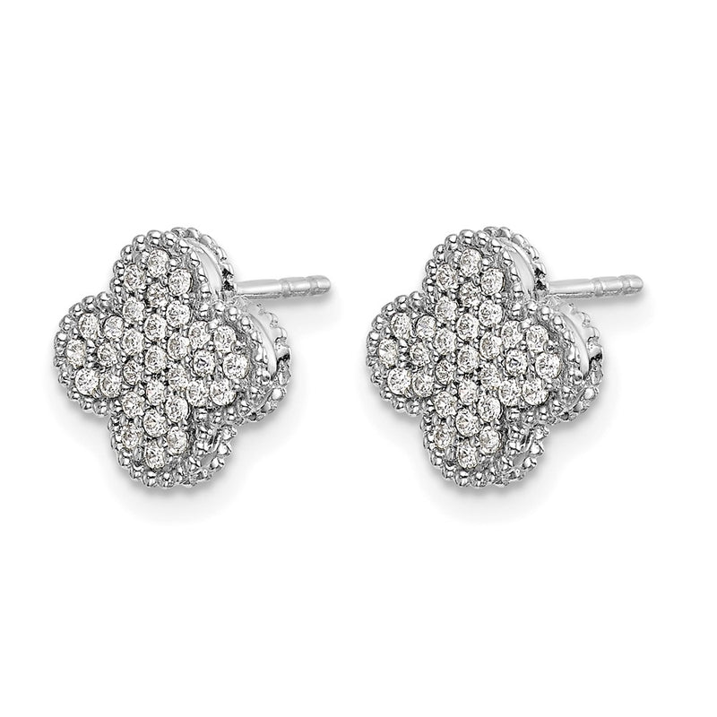 14K White Gold 1/3 carat Pave Diamond Quatrefoil Post Earrings