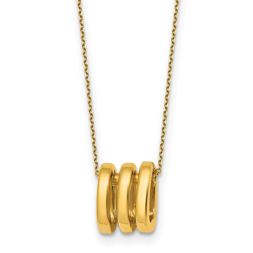 14K Yellow Gold Polished 3 Oval Rings 16 Inch Necklace Plus 2 Inch Extender