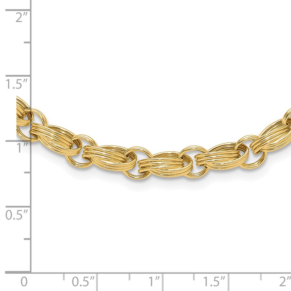 14K Yellow Gold Polished 4.8mm Oval Fancy Triple Link 18 Inch Necklace