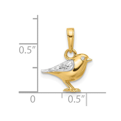 14K Yellow Gold and Rhodium Diamond-cut 3-D Bird Pendant