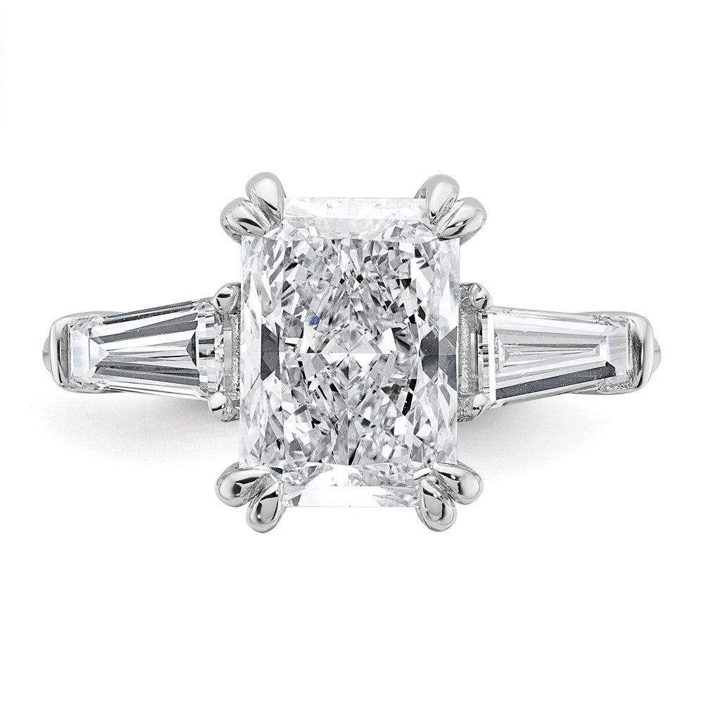 14K White Gold 3/4 carat Lab Grown Diamond VS+ F+ Tapered Baguette Sides 3 carat Radiant Center Semi Mount Engagement Ring