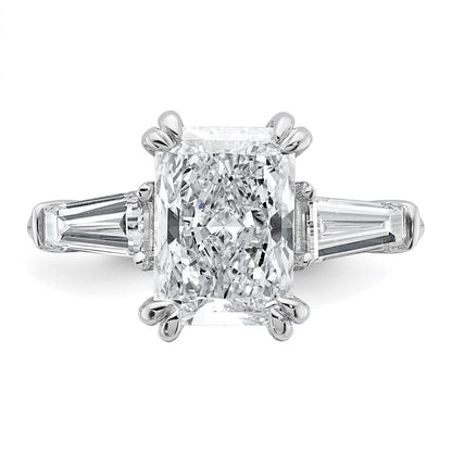 14K White Gold 3/4 carat Lab Grown Diamond VS+ F+ Tapered Baguette Sides 3 carat Radiant Center Semi Mount Engagement Ring