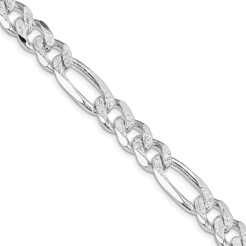 Sterling Silver Rhodium-plated 9.5mm Pav‚ Flat Figaro 20 Inch Chain
