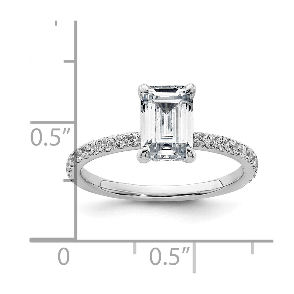 14K White Gold 2 carat Certified Lab Grown Diamond VS/SI+ G+ Emerald Complete Solitaire with Flair Engagement Ring