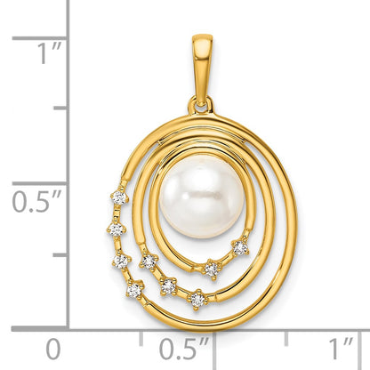 14K Yellow Gold Polished 1/15 carat Diamond and Freshwater Cultured Pearl Ovals Pendant