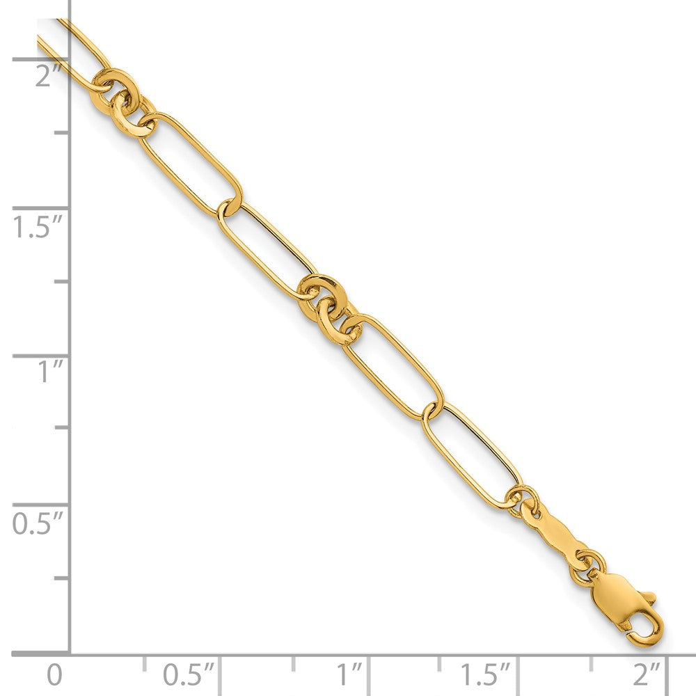 14K Yellow Gold Polished Paperclip and Round Fancy Link 7.5 Inch Bracelet