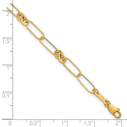 14K Yellow Gold Polished Paperclip and Round Fancy Link 7.5 Inch Bracelet