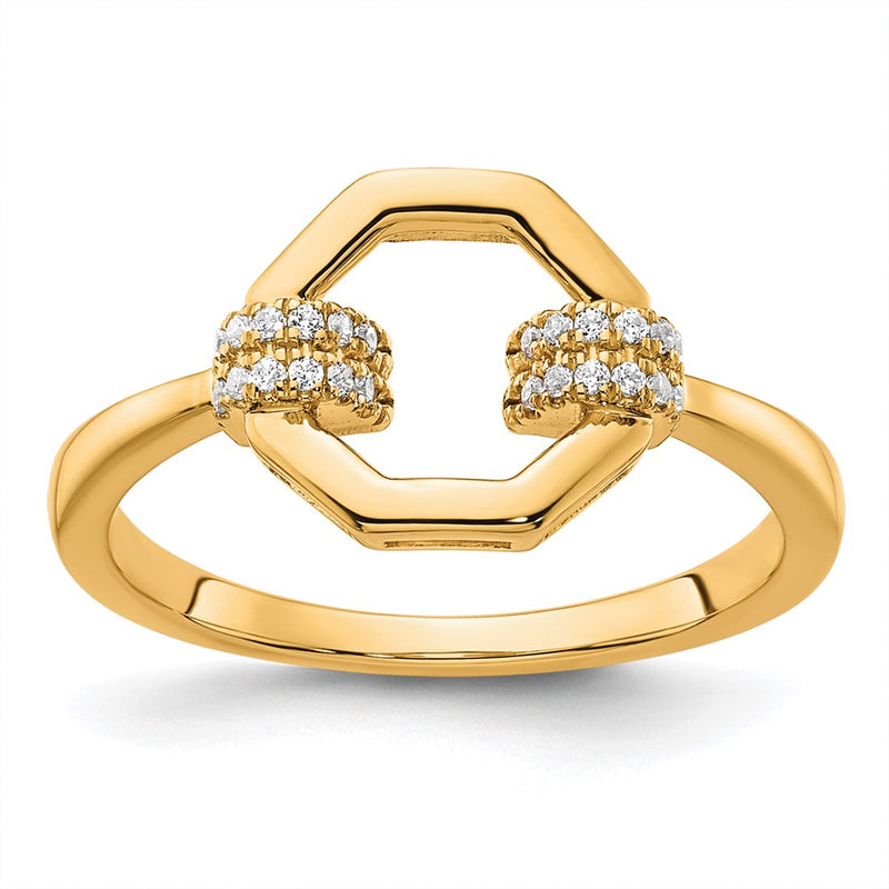 14K Yellow Gold Polished Diamond Octogon Fashion Ring