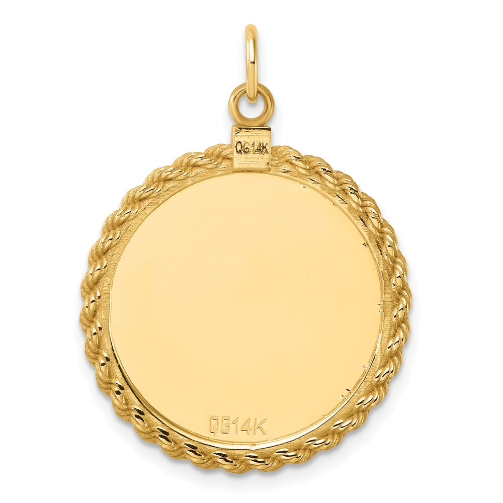 14K Yellow Gold Plain .013 Gauge Round Engravable 24.9mm Disc with Rope Edge Charm