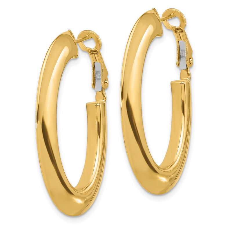 14K Yellow Gold 3x37mm Polished Knife-Edge Oval Omega Back Tube Hoop Earrings