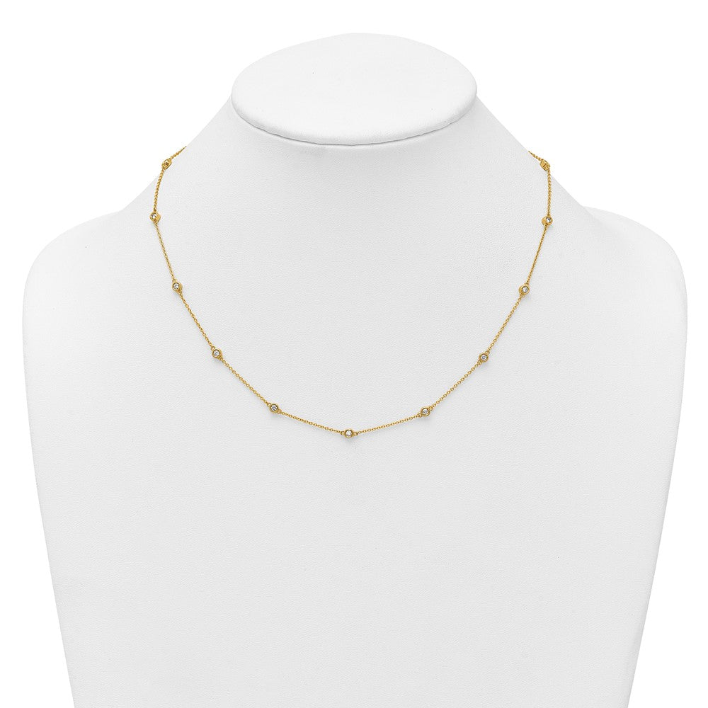 14K Yellow Gold Complete 1/2 carat Bezel-set Diamond and Cable Chain 15-Station 18 Inch Necklace