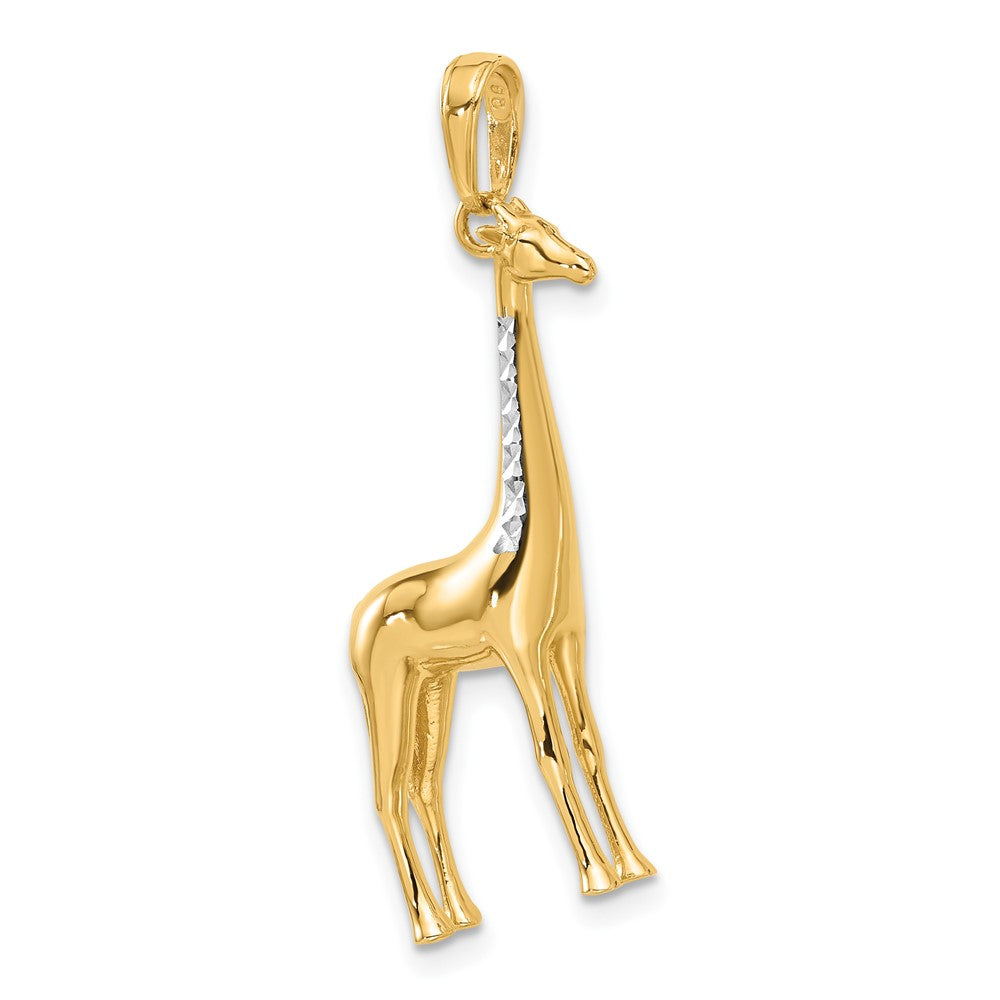 14K Yellow Gold and Rhodium Diamond-cut 3-D Giraffe Pendant
