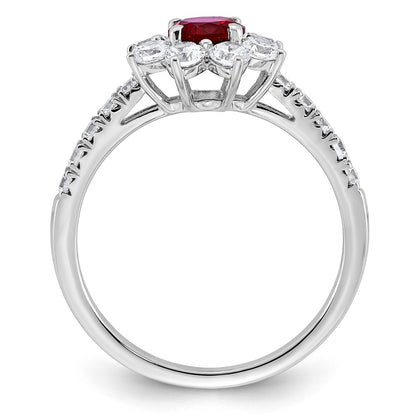 14K White gold VS/SI G+ Lab Grown Diamond and AAA quality Genuine Ruby Ring