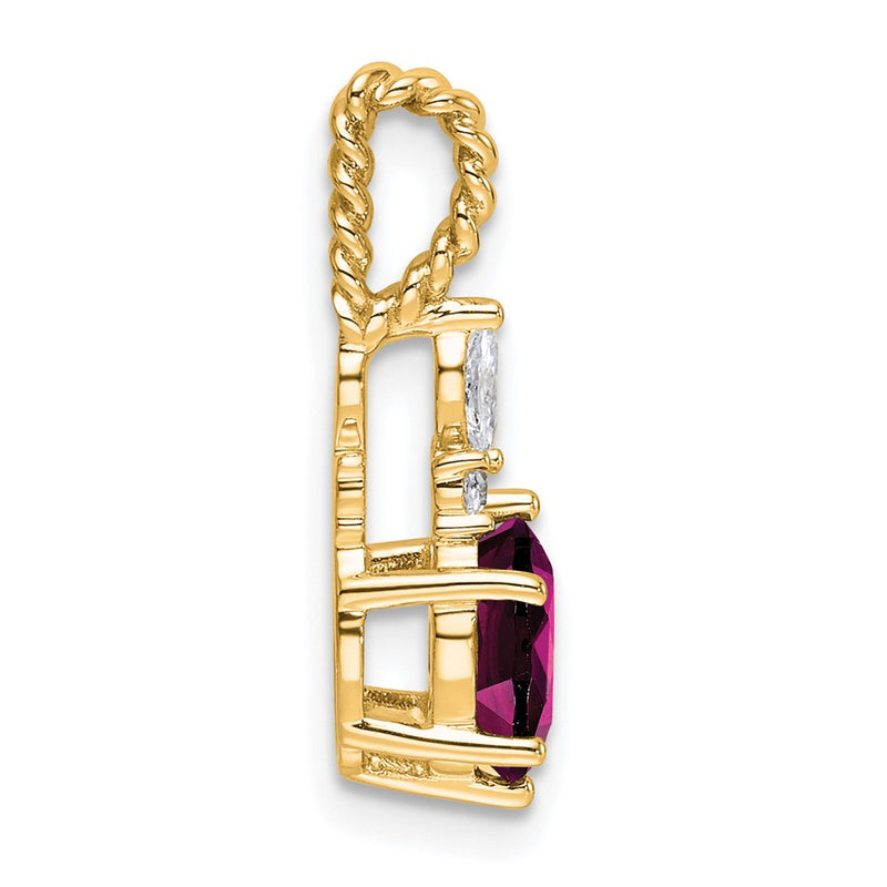 14K Yellow Gold Diamond and 7x5 Oval June/Rhodolite Garnet Twisted Chain Slide