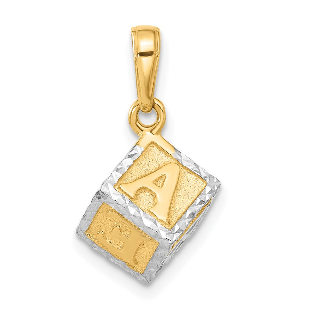 14K Yellow Gold and Rhodium Diamond-cut 3-D Baby Alphabet Block Pendant