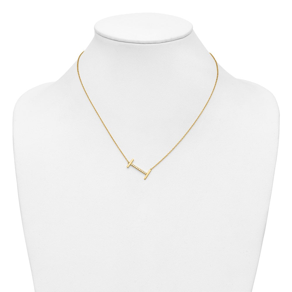 14K Yellow Gold Sideways Diamond Initial I 18 Inch Necklace