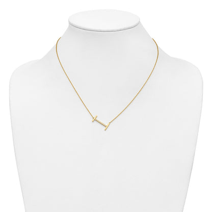 14K Yellow Gold Sideways Diamond Initial I 18 Inch Necklace