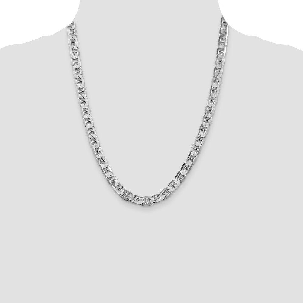 Sterling Silver Rhodium-plated 7mm Flat Anchor 22 Inch Chain