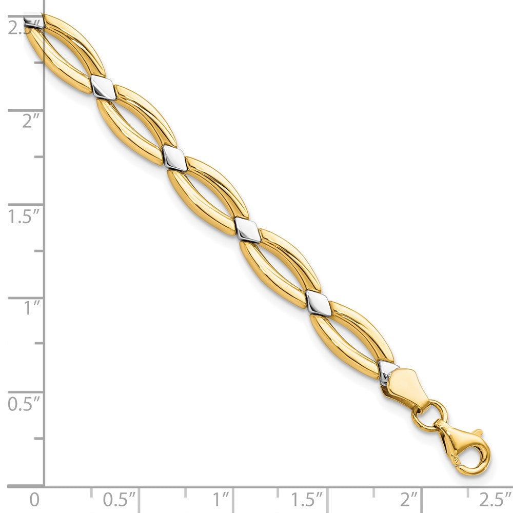10K Yellow Gold w/Rhodium Fancy Link Chain Bracelet