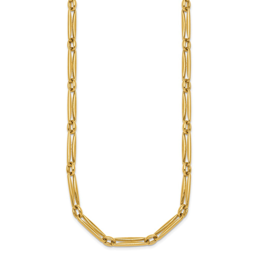 14K Yellow Gold Polished 5mm Fancy Long and Round Link 18 Inch Necklace