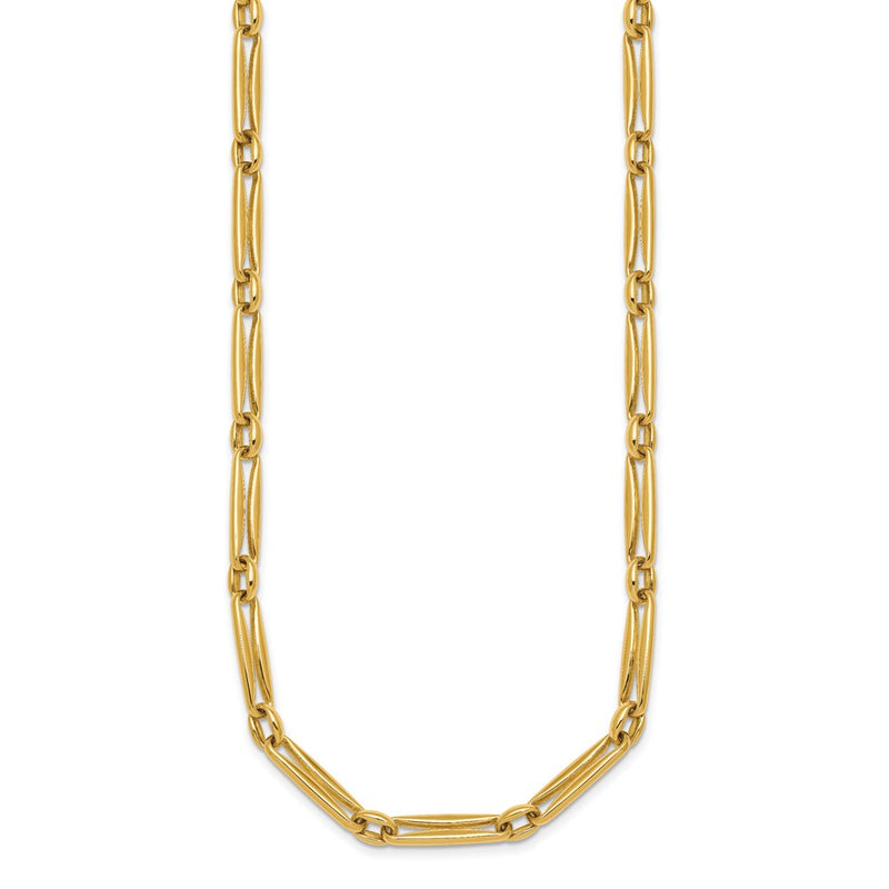 14K Yellow Gold Polished 5mm Fancy Long and Round Link 18 Inch Necklace