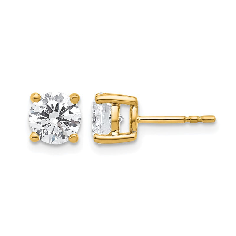 14K Yellow Gold 2 carat Certified Lab Grown Diamond VS/SI+ G+ Round Complete Four Prong Lightweight Stud Earrings