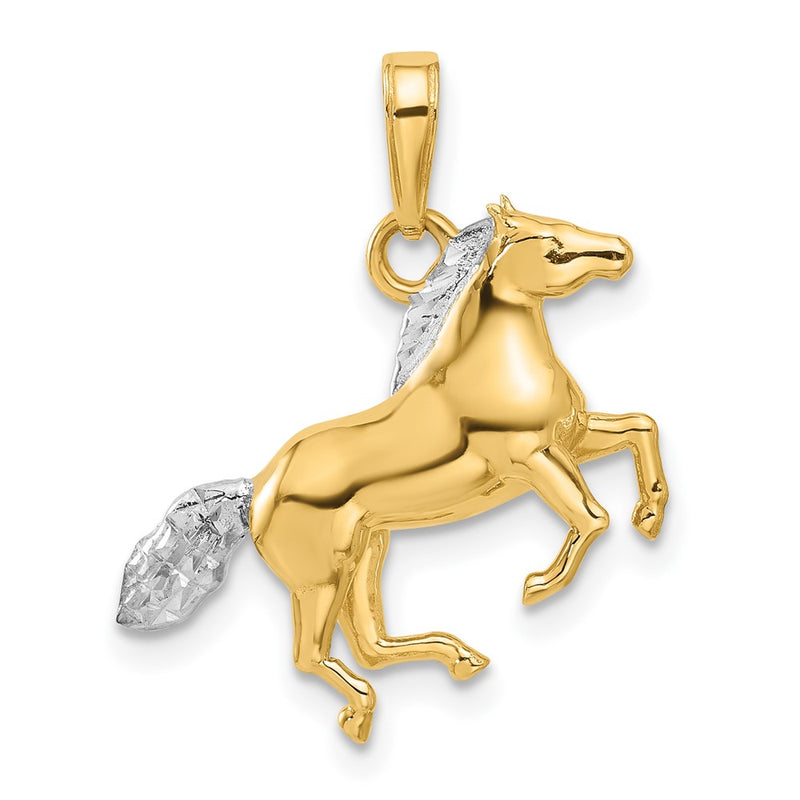 14K Yellow Gold and Rhodium Diamond-cut 3-D Horse Pendant