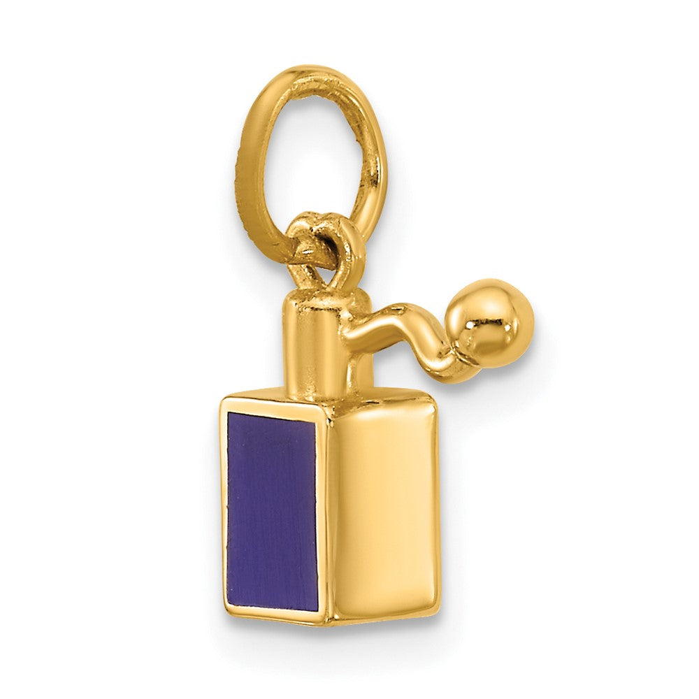 14K Yellow Gold Blue Enameled Square Perfume Bottle Charm