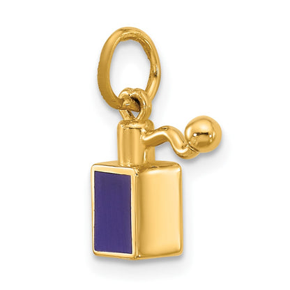 14K Yellow Gold Blue Enameled Square Perfume Bottle Charm