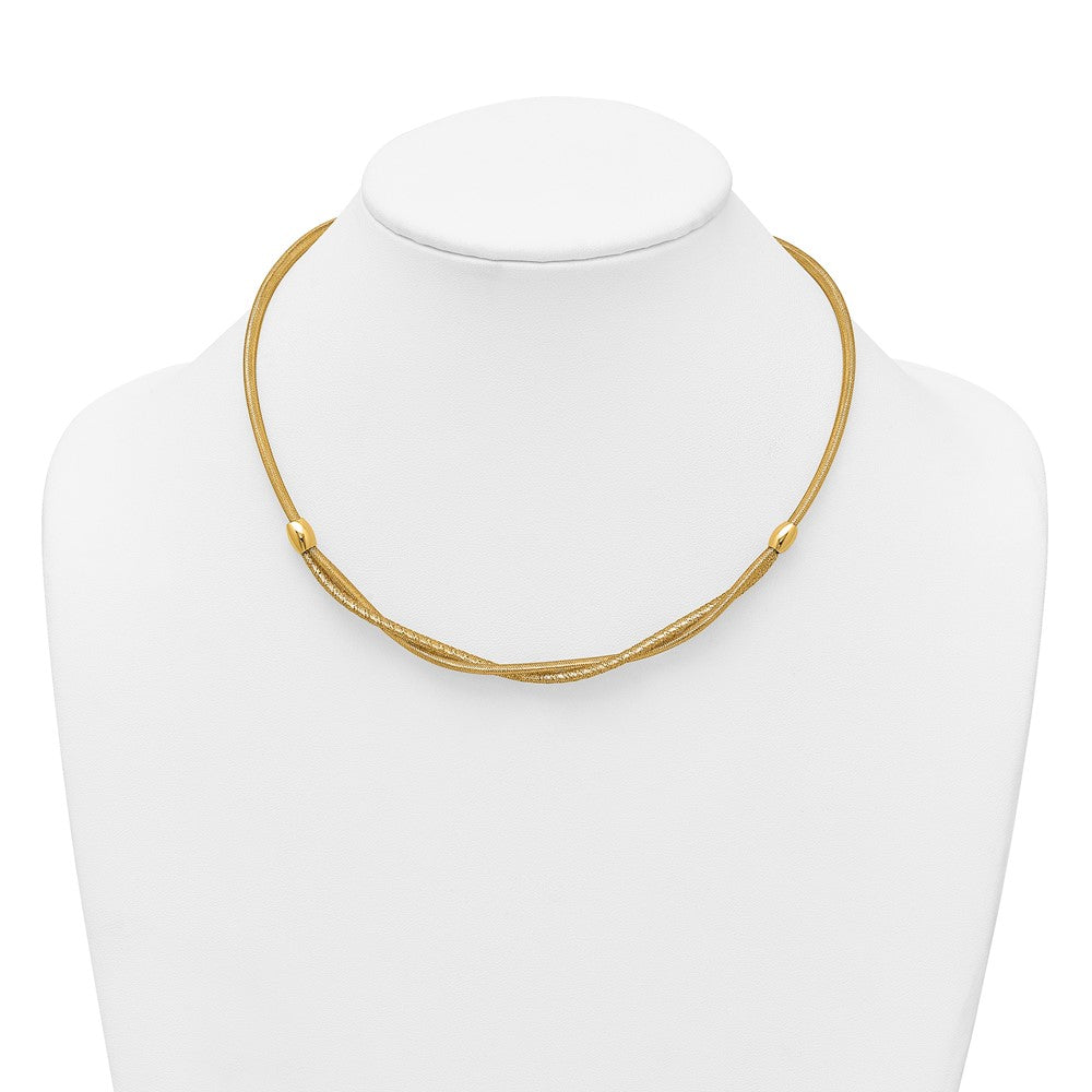 14K Yellow Gold Polished Twisted with Beads 7mm Flexible Mesh 18 Inch Necklace