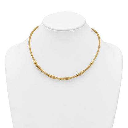 14K Yellow Gold Polished Twisted with Beads 7mm Flexible Mesh 18 Inch Necklace