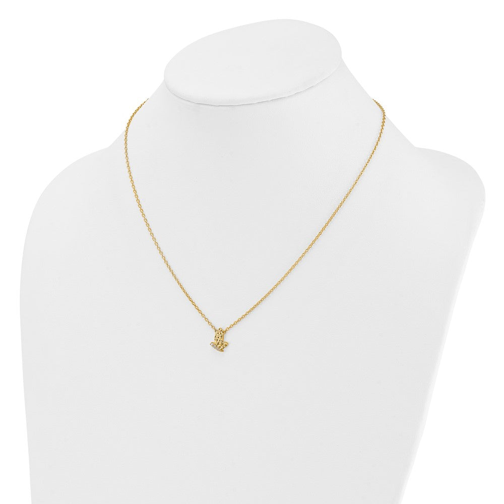 14K Yellow Gold Polished and Hammered 1/20 carat Diamond Butterfly 18 Inch Necklace