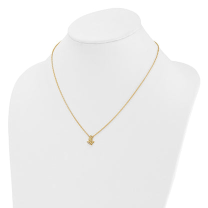 14K Yellow Gold Polished and Hammered 1/20 carat Diamond Butterfly 18 Inch Necklace