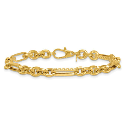 14K Yellow Gold Polished and Textured 4.9mm Oval and Round Link Chain Bracelet