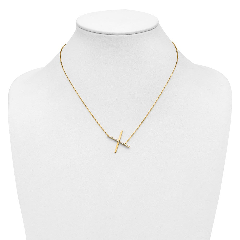 14K Yellow Gold Sideways Diamond Initial X 18 Inch Necklace