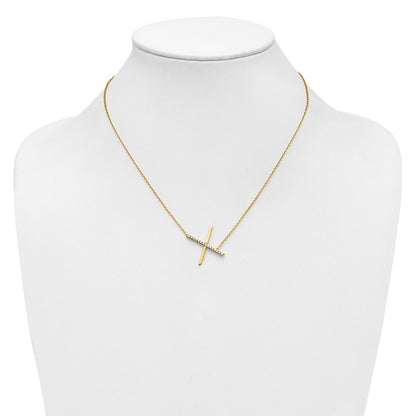 14K Yellow Gold Sideways Diamond Initial X 18 Inch Necklace